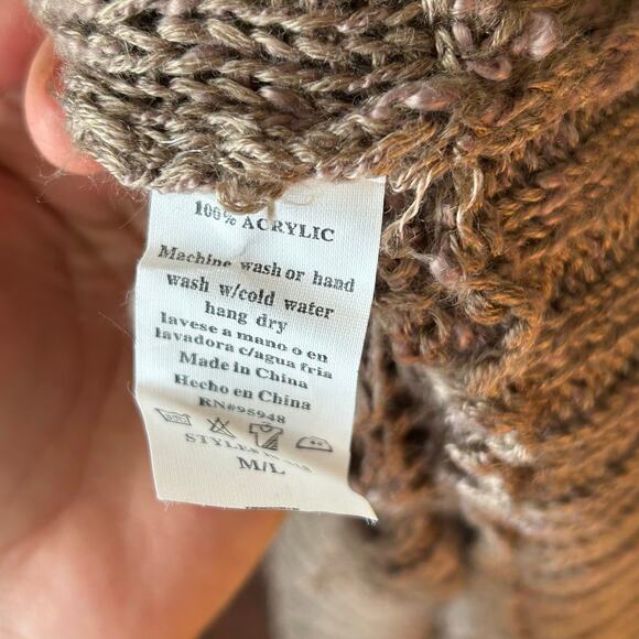 Cozy casual beige crocheted long sleeve tunic top women’s size M/L - Picture 7 of 12